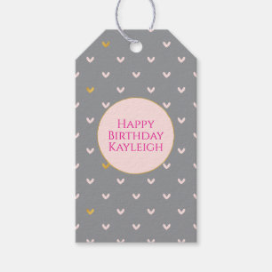Grey Blush & Pink Gold Hearts Birthday Gift Tags