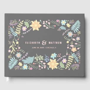 Grey Blush Pink Modern Floral Wedding Guest Book