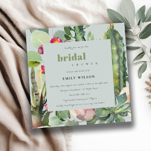 GREY BOHO PINK FLORAL CACTI FOLIAGE BRIDAL SHOWER INVITATION
