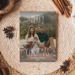 Grey Boho Polka Dot Christmas Gradient Full Photo Holiday Card