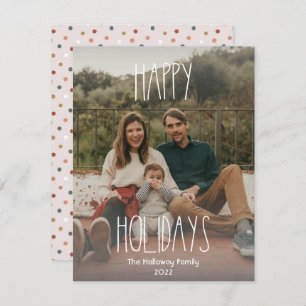 Grey Boho Polka Dot Gradient Full Photo Holiday Card