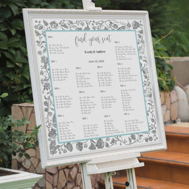 Grey Boho Wildflower Floral Blue Borders  Poster (Creator Uploaded)