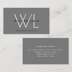 Grey Bold Monogram Modern Minimalist Business Card