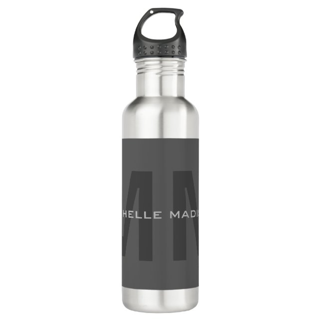Grey Bold Monogram Modern Minimalist Name Initials 710 Ml Water Bottle (Front)