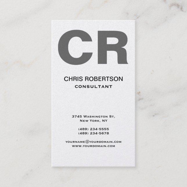Grey Bold Text Monogram Stylish Business Card (Front)