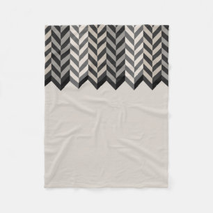 Grey Bordered Herringbone Stripes Pattern Fleece Blanket