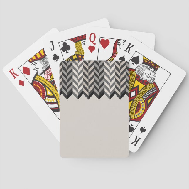 Grey Bordered Herringbone Stripes Pattern Playing Cards (Back)