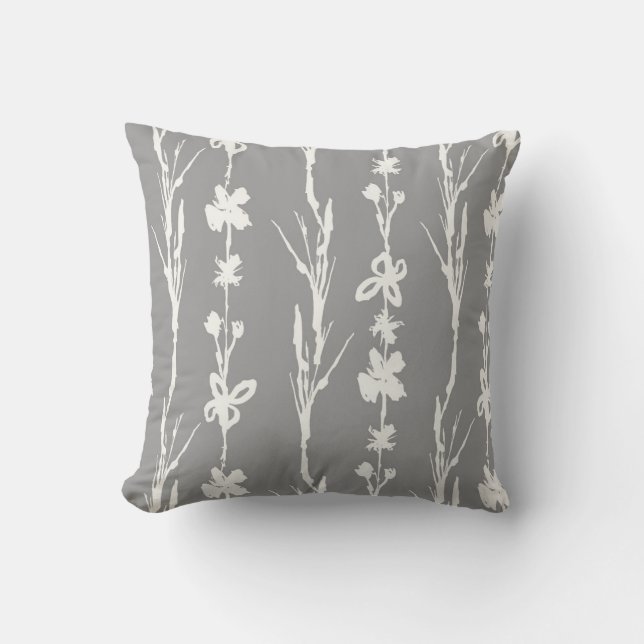 Grey Botanical Farmhouse Decor Cushion (Front)