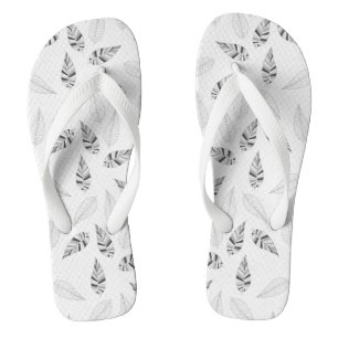 Grey Botanical Leaves Pattern Flip Flops