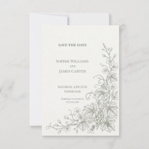 Grey Botanical Wildflower Wedding Save The Date