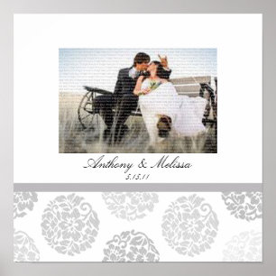 Grey Bouquet Wedding Photo Collage Wall Art Poster