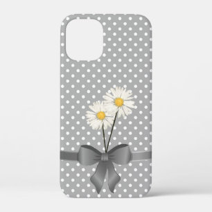 grey bow and daisies on polka dots iPhone 12 mini case