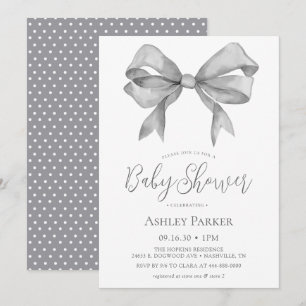 Grey Bow Boy Baby Shower Invitation