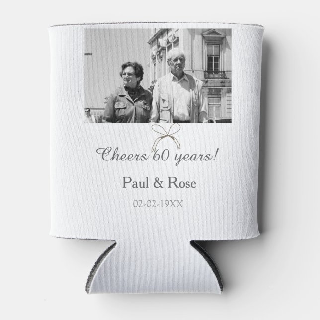 Grey bow cheers to 60 years anniversary wedding  can cooler (Front)
