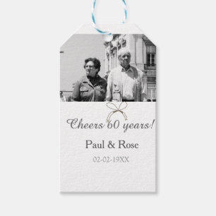 Grey bow cheers to 60 years anniversary wedding gift tags