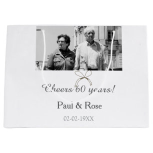 Grey bow cheers to 60 years anniversary wedding large gift bag