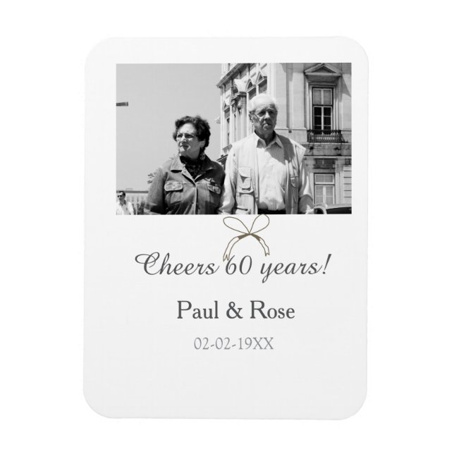 Grey bow cheers to 60 years anniversary wedding  magnet (Vertical)