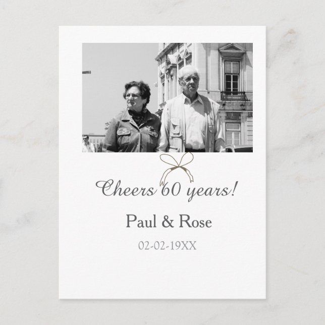 Grey bow cheers to 60 years anniversary wedding  postcard (Front)