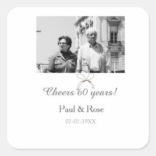 Grey bow cheers to 60 years anniversary wedding square sticker