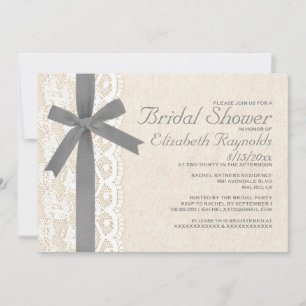 Grey Bow & Lace Bridal Shower Invitations