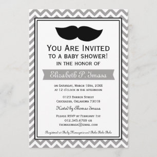 Grey Boy Moustache Chevron Baby Shower Invitation