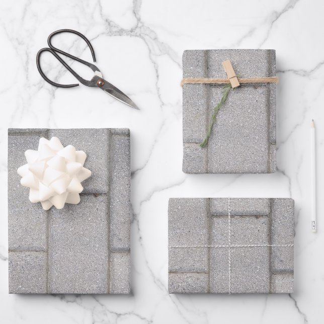 Grey Brick Cement Sidewalk Wrapping Paper Sheet (Front)
