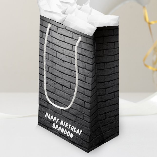 Grey Brick Wall Birthday Party Small Gift Bag (brick wall happy birthday party gift bag)