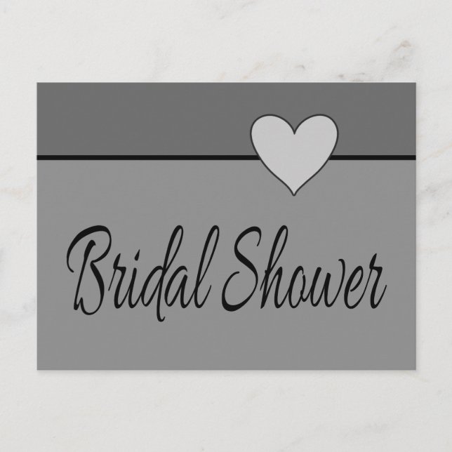 Grey Bridal Shower Heart Invitation Grey & Black (Front)
