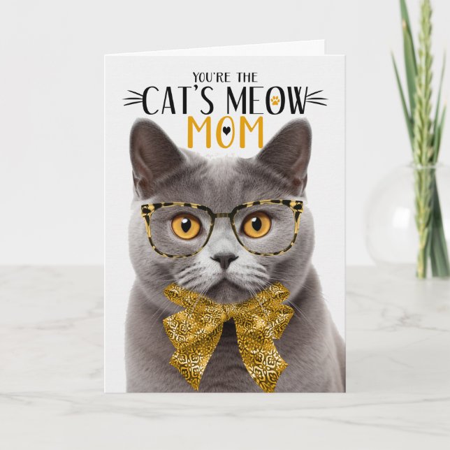 Grey British Shorthair Cat Pet Mum on Mother's Day Holiday Card (Front)