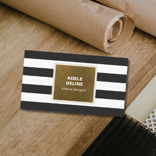 Grey Bronze Stripes Elegant Interior Designer Business Card