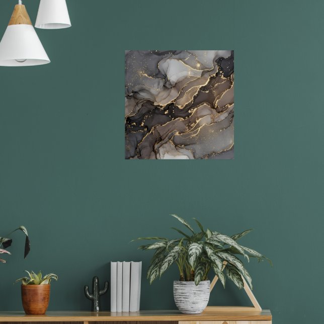 Grey Brown Abstract Marble Stone Texture Art Print (Living Room 1)