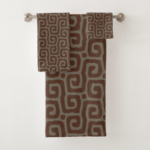  Grey &Brown Abstract Pattern  Bath Towel Set
