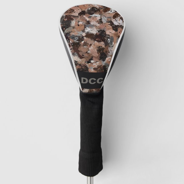 Grey, Brown and Black Paint Splatters Golf Head Cover (Front)