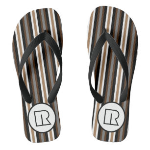 Grey, Brown and Black Stripes With Monogram Jandals
