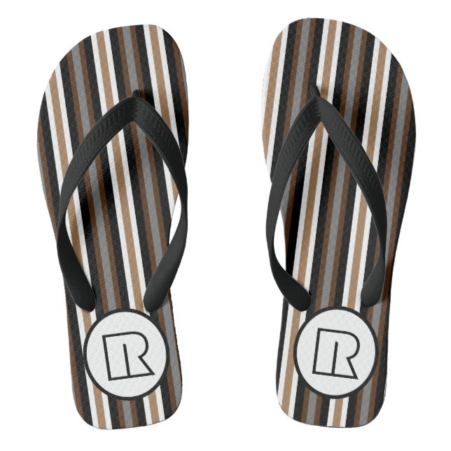 Grey, Brown and Black Stripes With Monogram Jandals (Footbed)