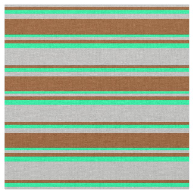 Grey, Brown, and Green Coloured Striped Pattern Fabric (Close Up)