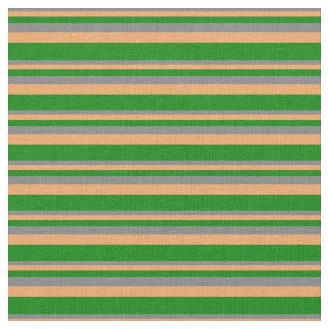 Grey, Brown, and Green Coloured Stripes Fabric (Close Up)