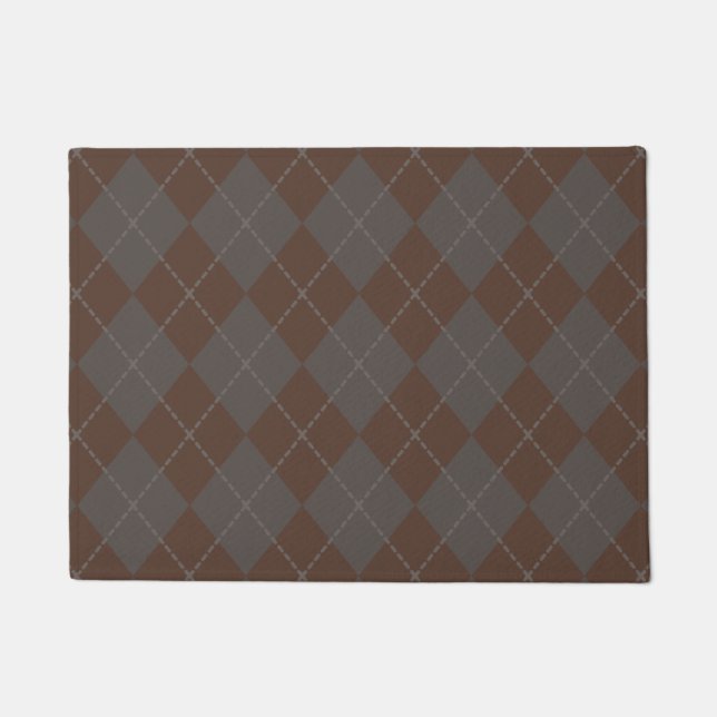 Grey Brown Argyle Doormat Rug Gift (Front)