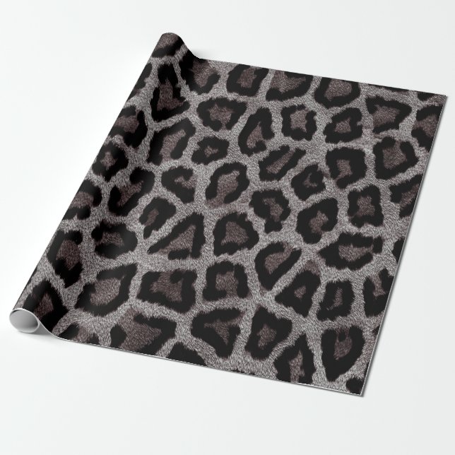 Grey Brown Black Leopard Animal Print Wrapping Paper (Unrolled)