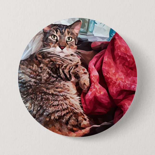 Grey brown black tabby cat lounging 7.5 cm round badge (Front)