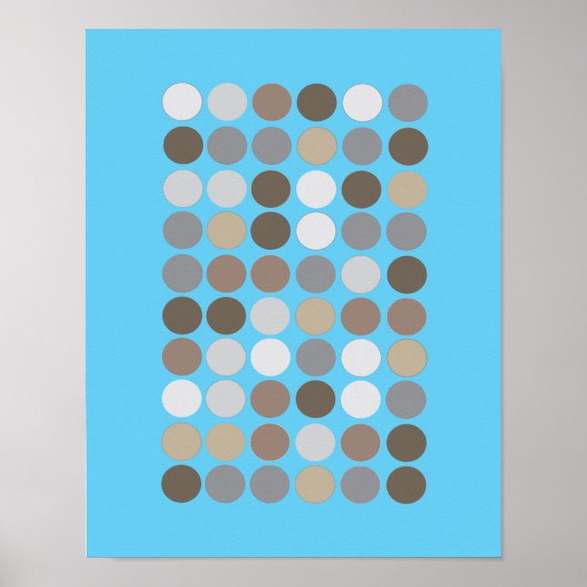 Grey & Brown Circles Blue Modern Pattern Abstract Poster (Front)