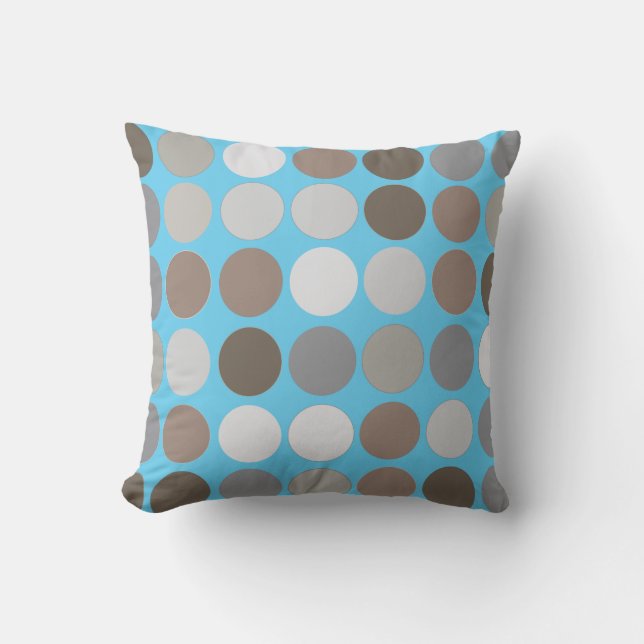 Grey Brown Circles w/Blue Modern Abstract Pattern Cushion (Front)