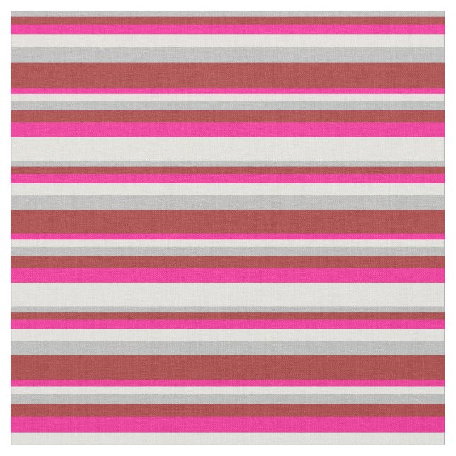 Grey, Brown, Deep Pink & Light Yellow Pattern Fabric (Close Up)