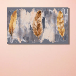Grey Brown Feathers Watercolor Canvas Print