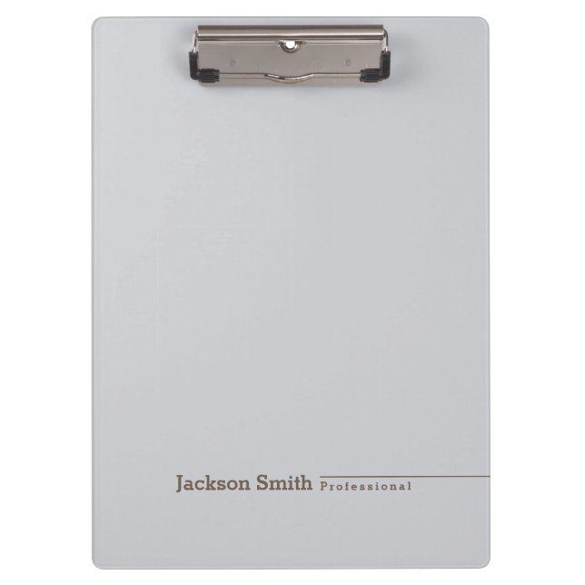 Grey brown modern minimalist personalised name clipboard (Front)