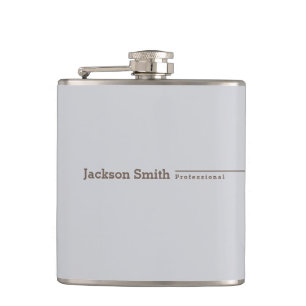 Grey brown modern minimalist personalised name hip flask