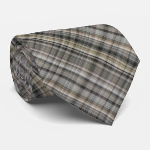 Grey Brown Neutral Plaid Boho Tie