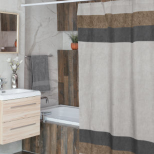 Grey Brown Tan Taupe Stripe Colour Block  Shower Curtain