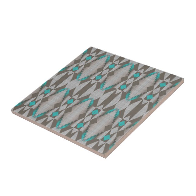 Grey Brown Turquoise Blue Green Ethnic Tribe Art Tile (Side)