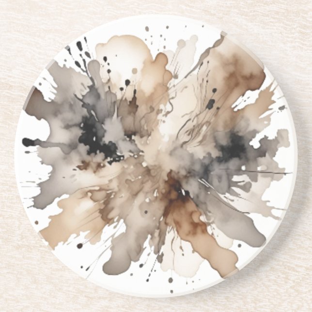 Grey Brown Watercolor Autumn Wedding Coaster (Front)